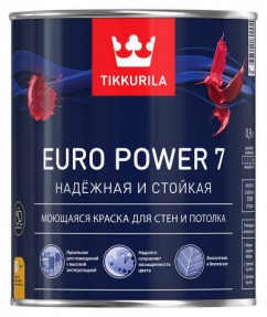 Краска Евро POWER 7 База А 0,9л латексная, для внутренних работ, матовая Тиккурила