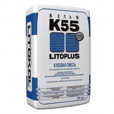Клей для плитки, мозаики и бассейнов Литоплюс К55 (Litoplus K55) белый, 25кг