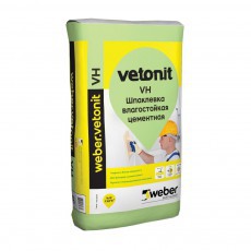 Шпаклевка цементная для влажных помещений Вебер.Ветонит ВХ (weber.vetonit VH) белая, толщ.1-4мм, фр.0,3мм, 20кг