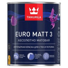 Краска Евро MATT 3 База А 0,9л латексная, для внутренних работ, глубоко матовая Тиккурила